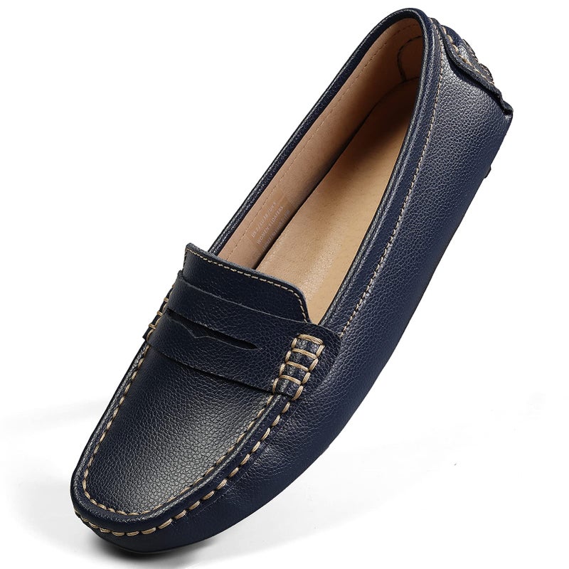 Artisure Women's Classic Handsewn Blue Genuine Leather Penny Loafers Driving Moccasins Casual Boat Shoes Slip On Fashion Office Comfort Flats 8.5 M US SKS-1221LAN85-1 - Image 1